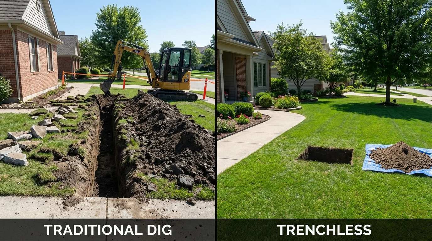 Trenchless sewer repair with minimal yard damage versus traditional excavation in Mission, TX
